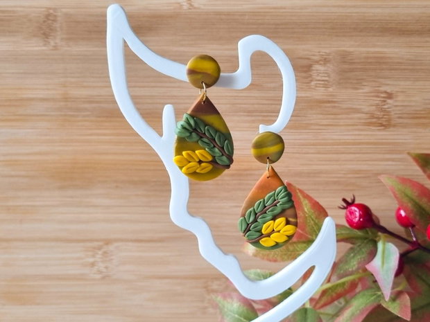 Cercei botanici de toamna, handmade din lut polimeric