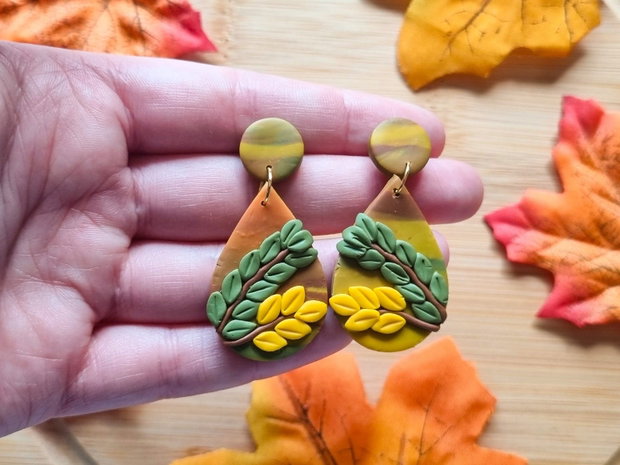 Cercei botanici de toamna, handmade din lut polimeric