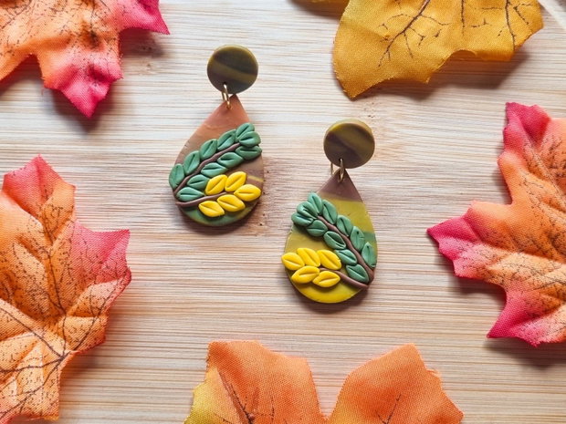 Cercei botanici de toamna, handmade din lut polimeric