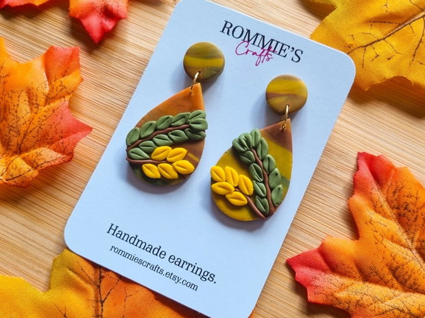 Cercei botanici de toamna, handmade din lut polimeric