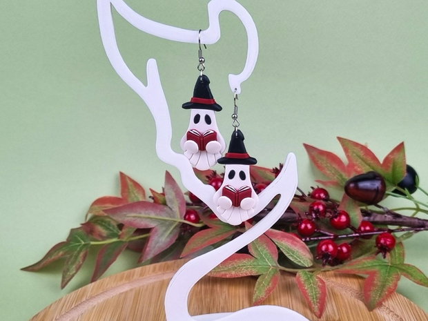 Cercei halloween fantome si carti, handmade din lut polimeric