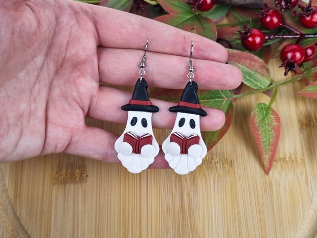 Cercei halloween fantome si carti, handmade din lut polimeric
