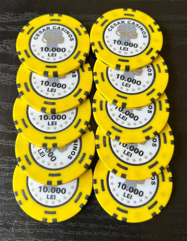 Lot 10 jetoane rare Cesar Casinos București 10.000 LEI vechi Istorie Casino anii 90-00