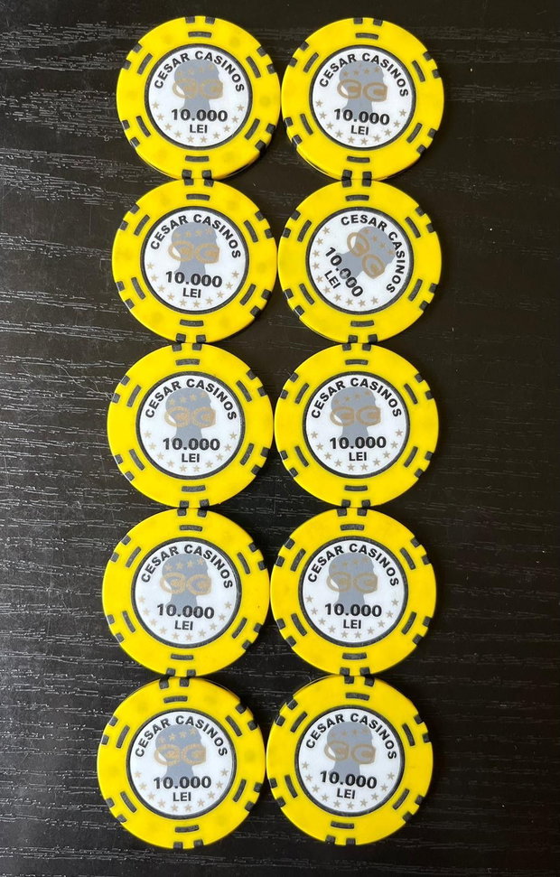 Lot 10 jetoane rare Cesar Casinos București 10.000 LEI vechi Istorie Casino anii 90-00