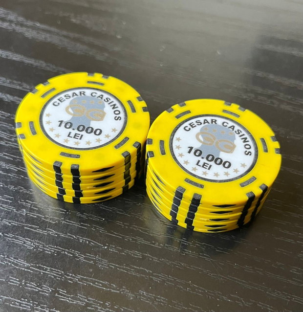 Lot 10 jetoane rare Cesar Casinos București 10.000 LEI vechi Istorie Casino anii 90-00