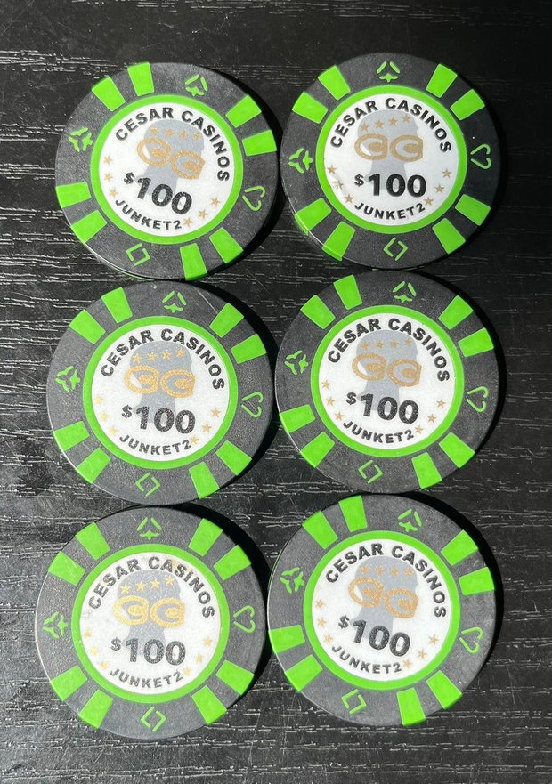 Lot Jetoane Vintage Cazinou 100$ Cesar Casinos Junket Anii 90 (Piese Colecție / Memorabilia)