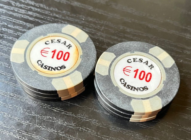 Lot 6 Jetoane Cazinou Vintage Cesar Casinos 100 Anii 90 (Colecție / Miez Metalic)