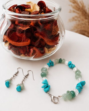 Set Cercei & Brățară Turcoaz & Aventurin Verde