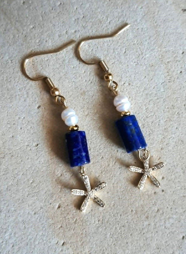 Cercei handmade Albastru de noapte lapis lazuli & perle de cultură