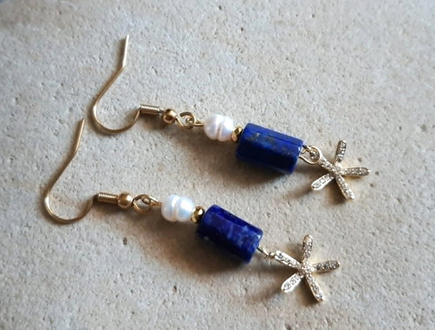 Cercei handmade Albastru de noapte lapis lazuli & perle de cultură