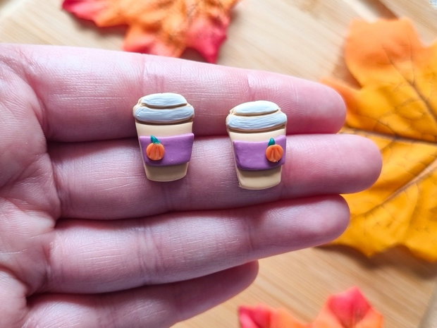 Set cercei de toamna cafea si pisicute, handmade din lut polimeric