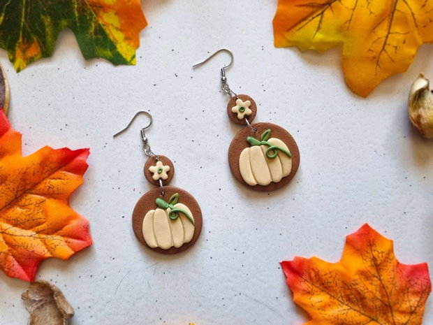 Cercei de toamna cu dovleci, handmade din lut polimeric, stil cottagecore