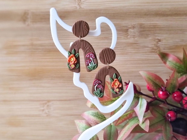 Cercei toamna cu ciupercute si flori, handmade din lut polimeric