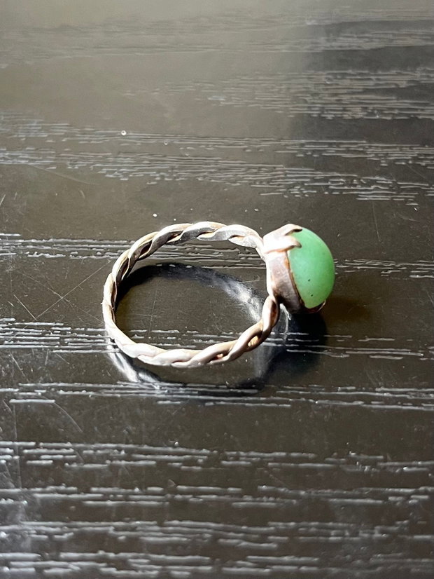 Inel Vintage de Argint cu Crizopraz Natural Handmade, anii 70-80
