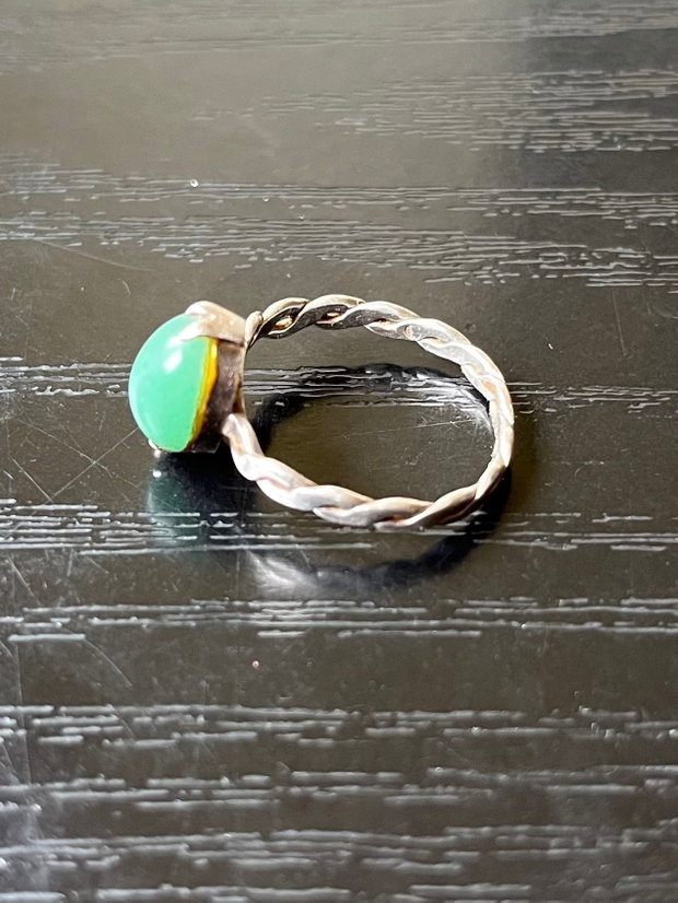 Inel Vintage de Argint cu Crizopraz Natural Handmade, anii 70-80