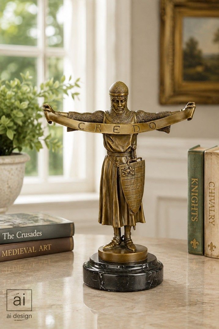 Credo-statueta din bronz cu un soclu din marmura