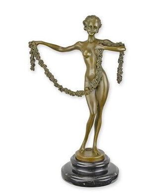 Dansatoare cu ghirlanda-statueta din bronz cu un soclu din marmura