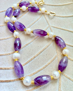 Colier vintage Ametist & perle albe de cultura