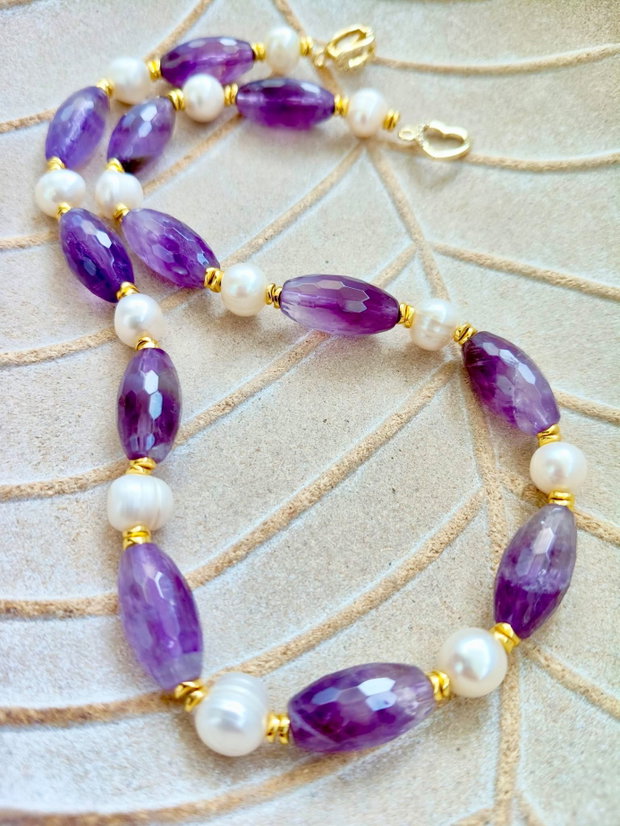 Colier vintage Ametist & perle albe de cultura