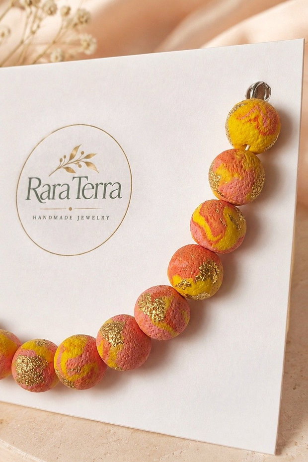 Brățară Pebble Honey Rose | Lut polimeric, foiță aurie | RaraTerra