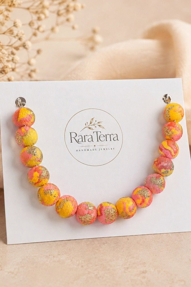 Brățară Pebble Honey Rose | Lut polimeric, foiță aurie | RaraTerra