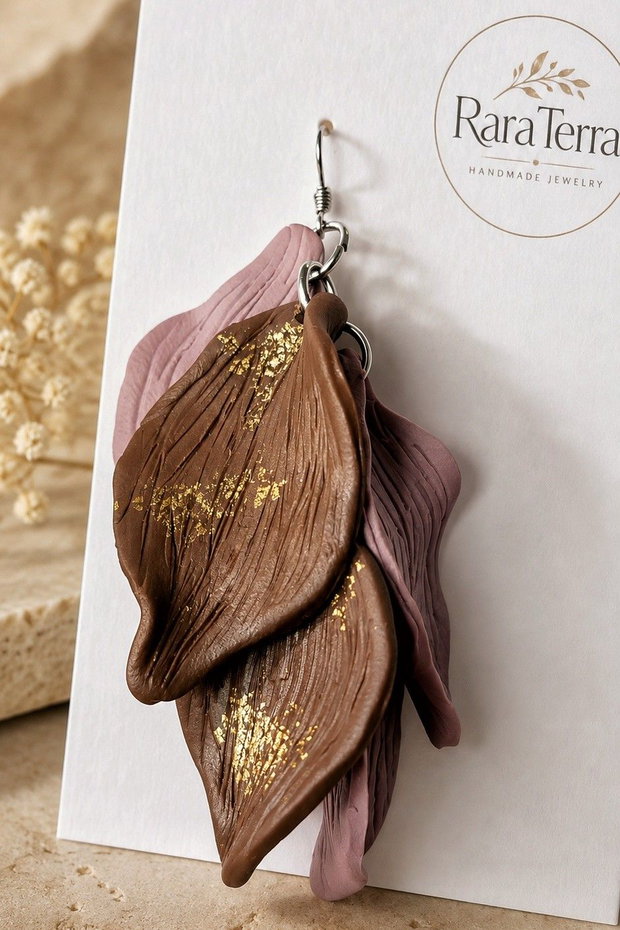 Cercei statement Botanica Rosewood | Lut polimeric și foiță aurie | RaraTerra