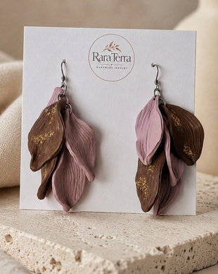Cercei statement Botanica  Rosewood | Lut polimeric și foiță aurie | RaraTerra