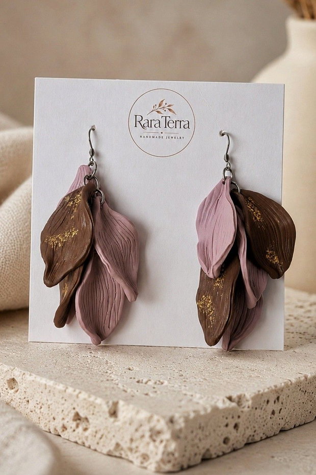 Cercei statement Botanica Rosewood | Lut polimeric și foiță aurie | RaraTerra