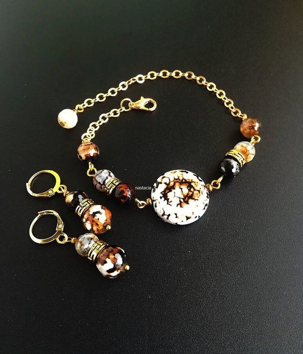 set agate dantelate alb maro