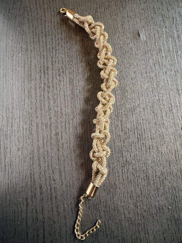 Brățară Statement Handmade Împletitură Fluidă din Șnur cu Strasuri Auriu