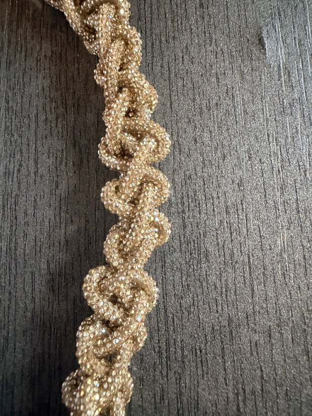 Brățară Statement Handmade Împletitură Fluidă din Șnur cu Strasuri Auriu