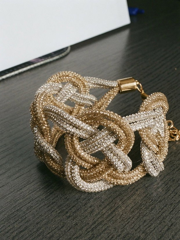 Brățară Manșetă Statement Celtic Knot  Împletitură Bicoloră de Lux