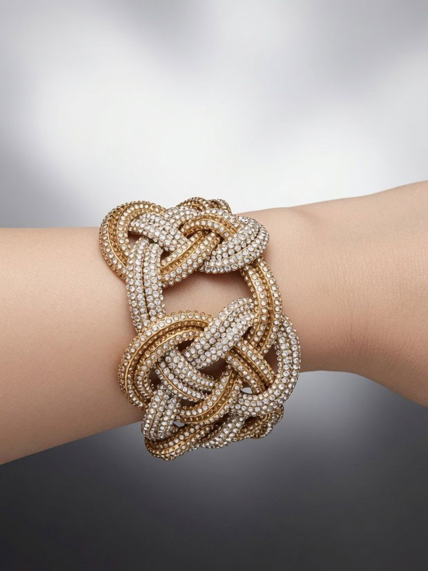 Brățară Manșetă Statement Celtic Knot  Împletitură Bicoloră de Lux