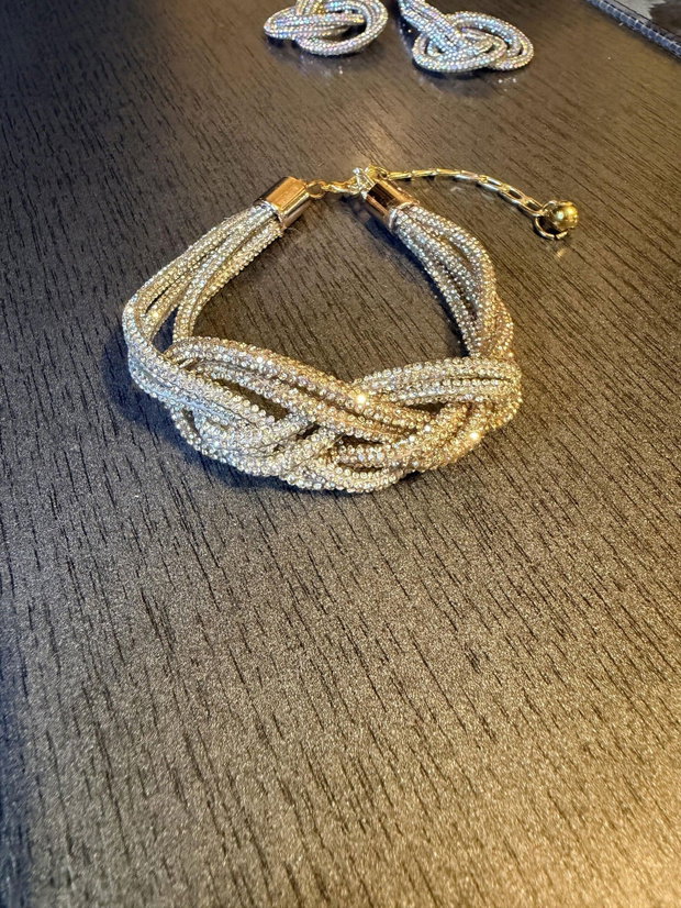Set Statement Luxury Golden Infinity  Brățară și Cercei din Șnur cu Strasuri