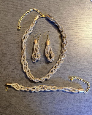 Set Luxury Golden Braid  Colier, Brățară și Cercei din Șnur cu Strasuri