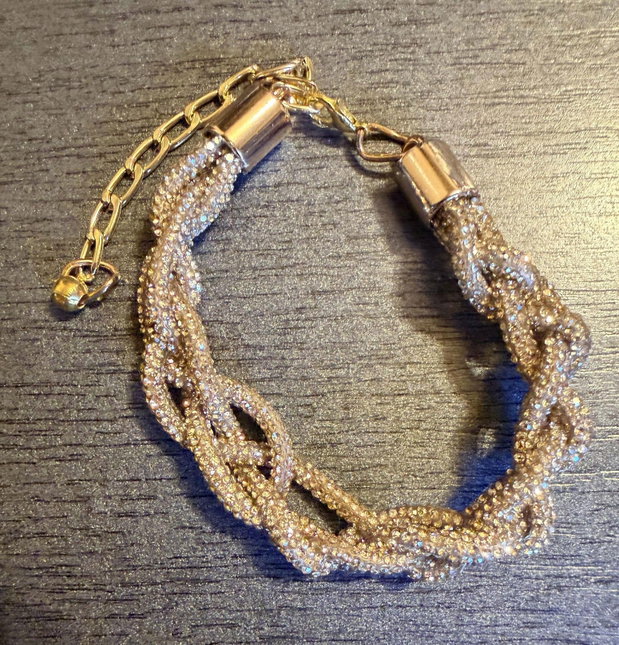 Set Luxury Golden Braid  Colier, Brățară și Cercei din Șnur cu Strasuri