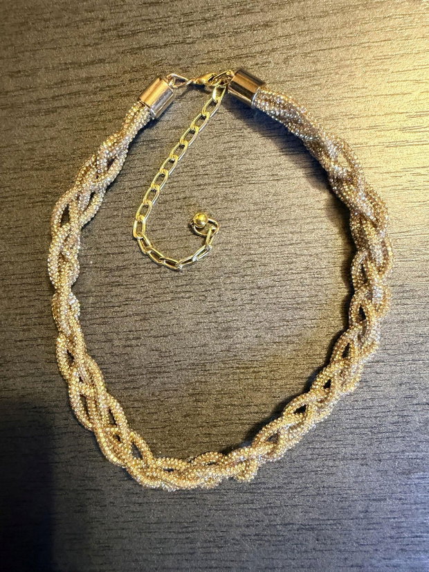 Set Luxury Golden Braid  Colier, Brățară și Cercei din Șnur cu Strasuri