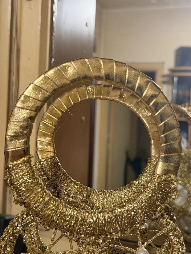Geantă Statement de Seară Golden Mandala Realizată Manual cu Fir Metalizat și Perle