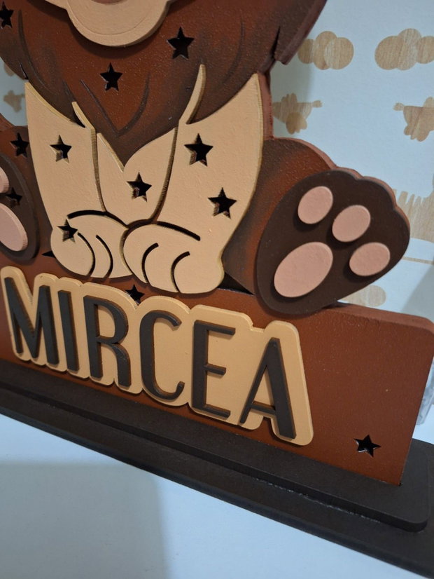 Lampă de Veghe Personalizată Leușor Safari Decorațiune Luminoasă din MDF Pictată Manual