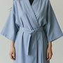 Kimono gri albastrui din in lucrat manual