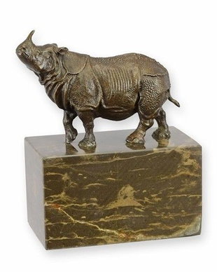 Rinocer-statueta din bronz cu soclu marmura