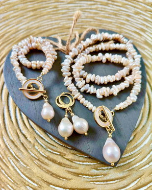 Set Colier perle crem baroc / biwa
