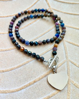 Colier CHOKER safir natural & inima argintie