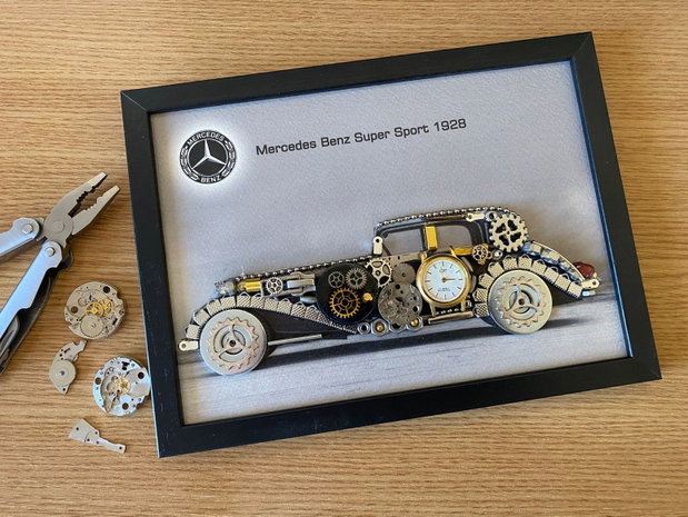 Mercedes Benz Super Sport 1928 Cod M 735・Tablou din piese si mecanisme vintage・Cadouri zi de nastere