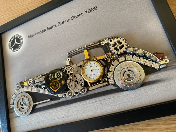 Mercedes Benz Super Sport 1928 Cod M 735・Tablou din piese si mecanisme vintage・Cadouri zi de nastere
