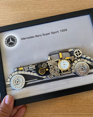 Mercedes Benz Super Sport 1928 Cod M 735・Tablou din piese si mecanisme vintage・Cadouri zi de nastere