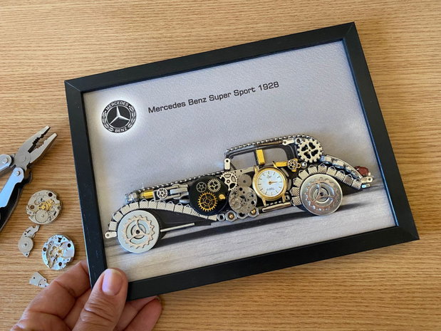 Mercedes Benz Super Sport 1928 Cod M 735・Tablou din piese si mecanisme vintage・Cadouri zi de nastere