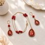 Set handmade colier și cercei cu cabochoane Tensha si coral rosu