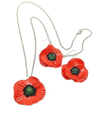 Set unicat colier si cercei cu maci, 4700