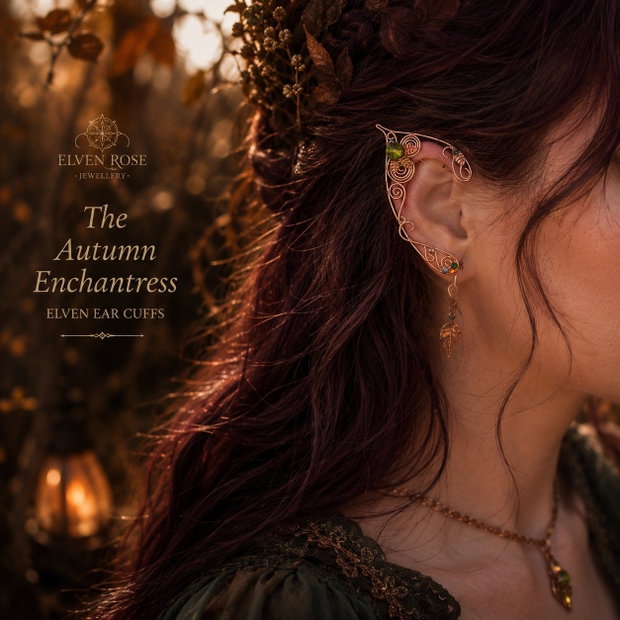 The Autumn Enchantress Cercei Ear Cuff Elven, cu cristale Swarovski